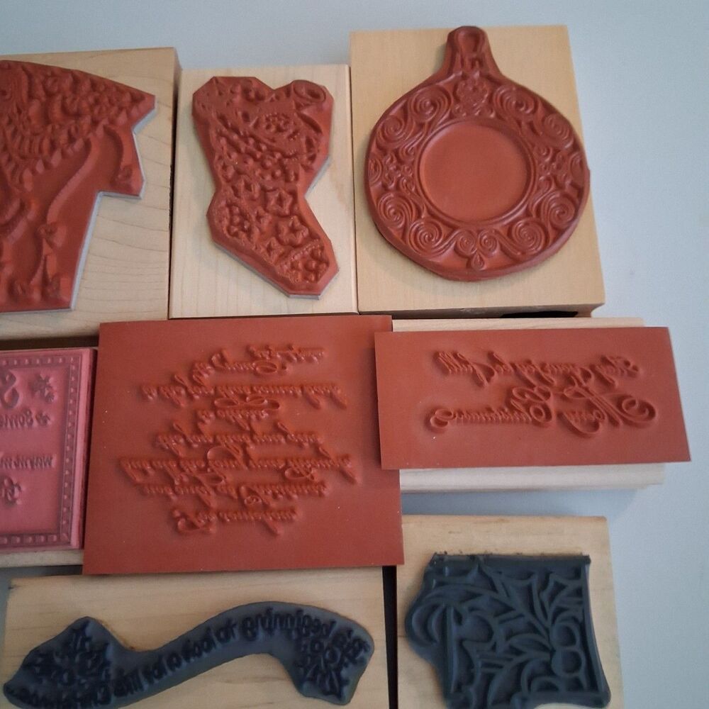 20 Vintage Christmas Wood Rubber Stamp Lot Stampin Up House Mouse Snowman - Picture 5 of 11